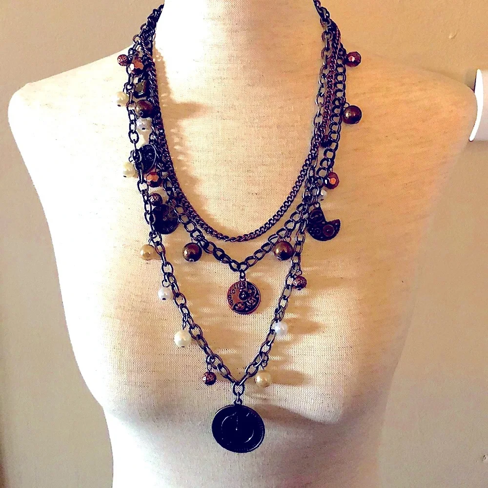 Artisan Steampunk Clock Two Tone Necklace Clockpunk Aesthetic